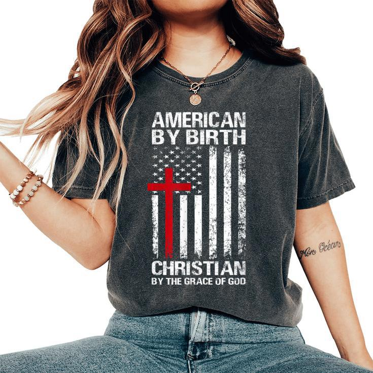 American Flag Cross Patriotic Religious Christian Usa Faith Women's Oversized Comfort T-Shirt