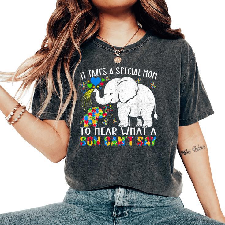 Autism Awareness Family Support Autism Mom Elephants Women's Oversized Comfort T-Shirt