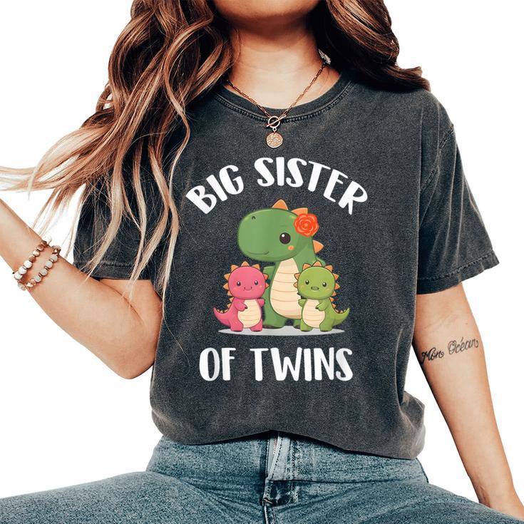 Big Sister Of Twins Dinosaur Girls Women's Oversized Comfort T-Shirt