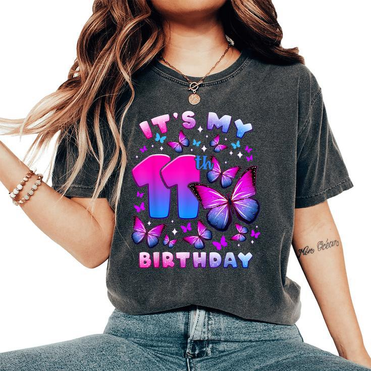 Birthday Girl 11 Year Old Butterfly Number 11 Women's Oversized Comfort T-Shirt
