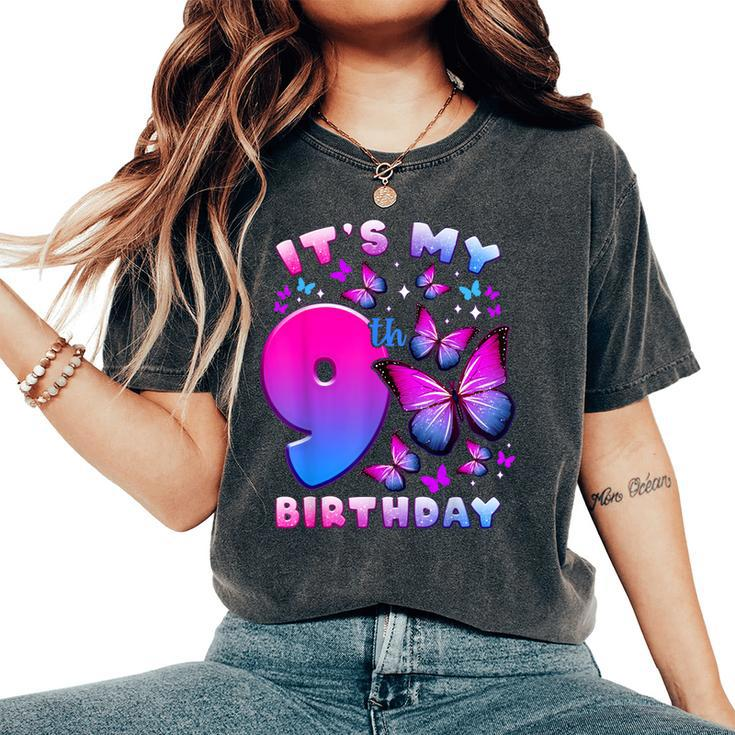 Birthday Girl 9 Year Old Butterfly Number 9 Women's Oversized Comfort T-Shirt