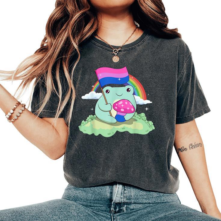Bisexual Pride Bi Kawaii Frog Mushroom Bisexual Flag Lgbt Women's Oversized Comfort T-Shirt