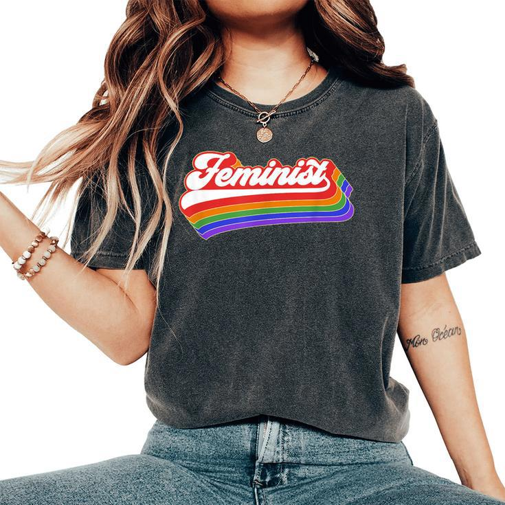 FeministRetro Vintage Rainbow 70'S Feminism Women's Oversized Comfort T-Shirt