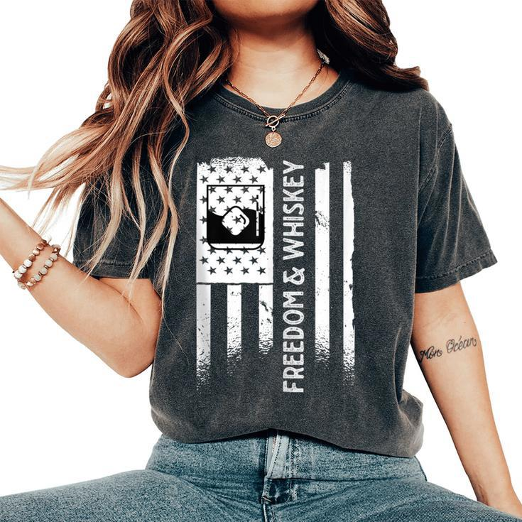 Freedom & Whiskey Usa Flag Patriotic Bourbon Drinkers Women's Oversized Comfort T-Shirt