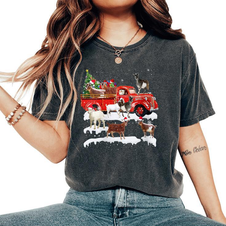 Goat Riding Red Truck Merry Christmas Farmer X-Mas Ugly Women's Oversized Comfort T-Shirt