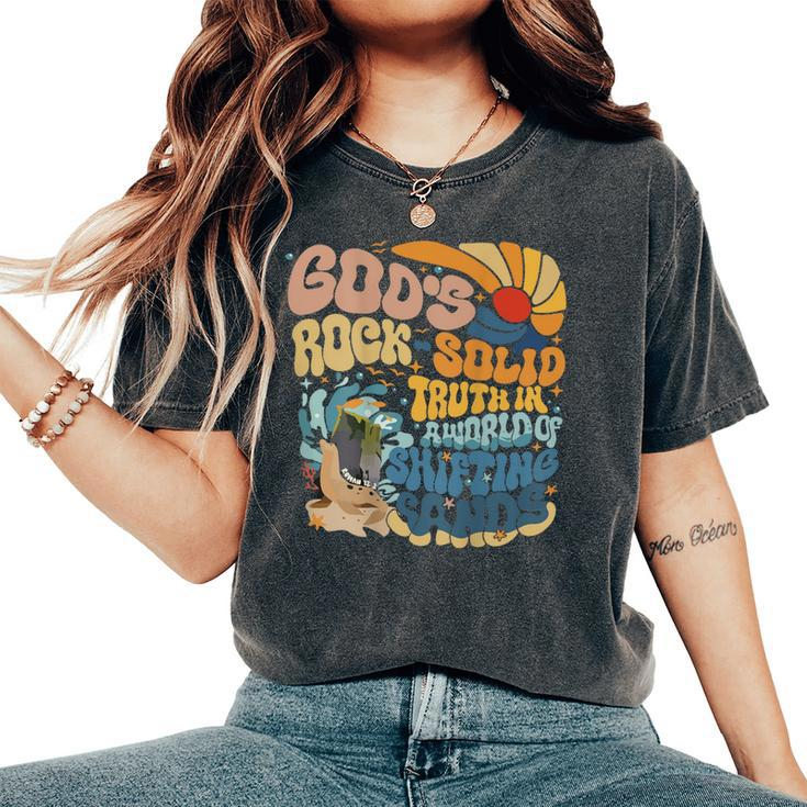 God's Rock-Solid Retro Beach Vbs 2024 Christian On Back Women's Oversized Comfort T-Shirt