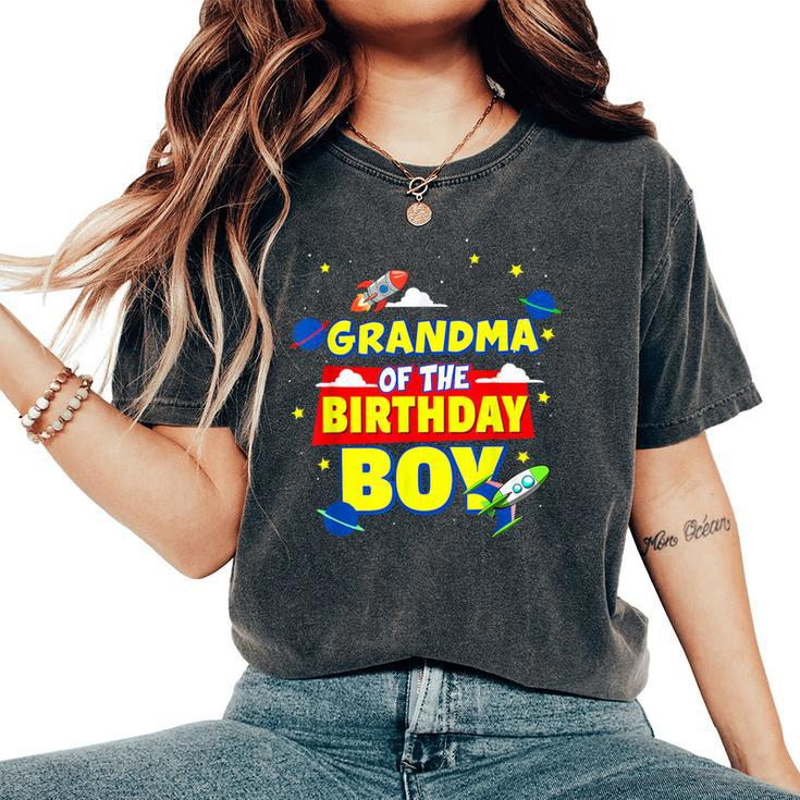 Grandma Of Birthday Astronaut Boy Outer Space Theme Party Women's Oversized Comfort T-Shirt
