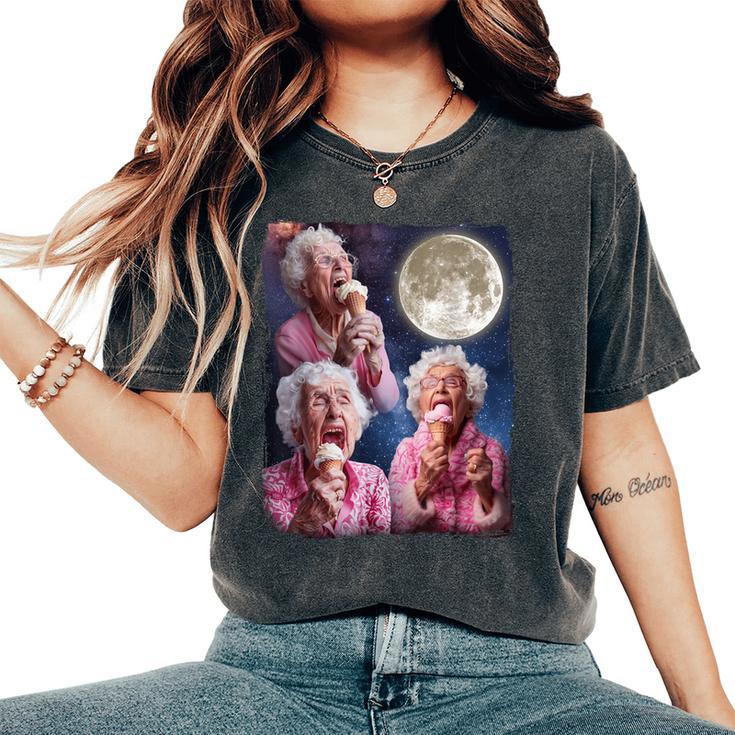 Grandma Howling Moon Grandma Licking Ice Cream Women's Oversized Comfort T-Shirt