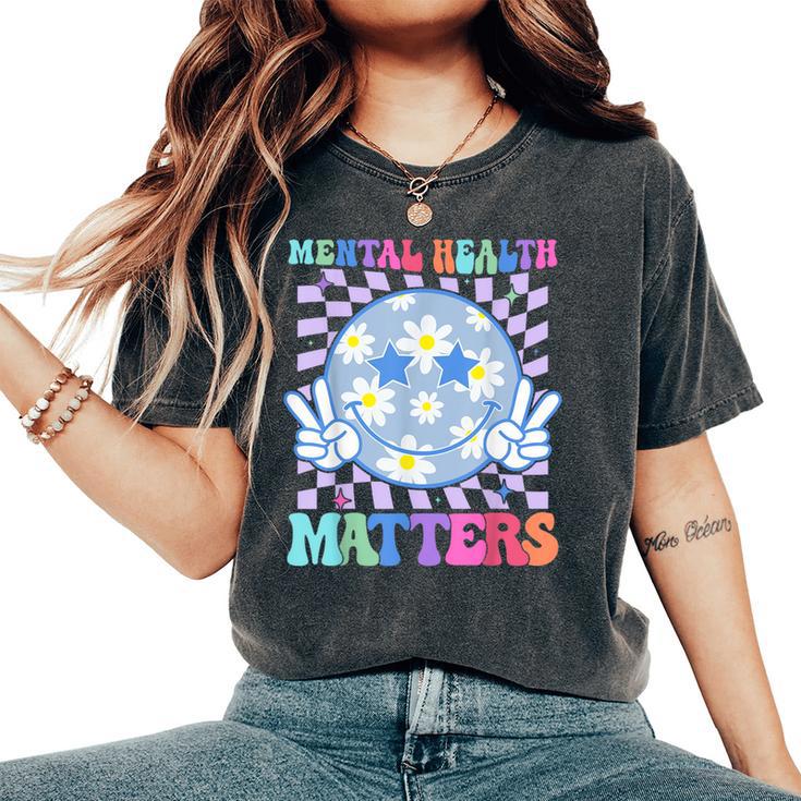 Groovy Mental Health Matters Flower Autism Smile Face Men Women's Oversized Comfort T-Shirt