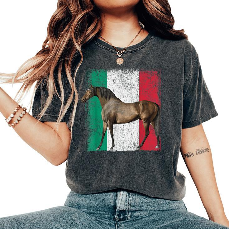 Horse Italian Flag Patriotic Riding Horses Horseback Farm Women's Oversized Comfort T-Shirt