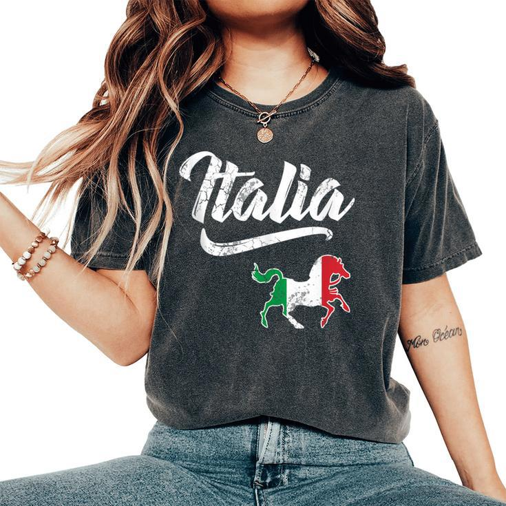 Italia Flag Horse Italian Italy Vintage Distressed Fade Women's Oversized Comfort T-Shirt