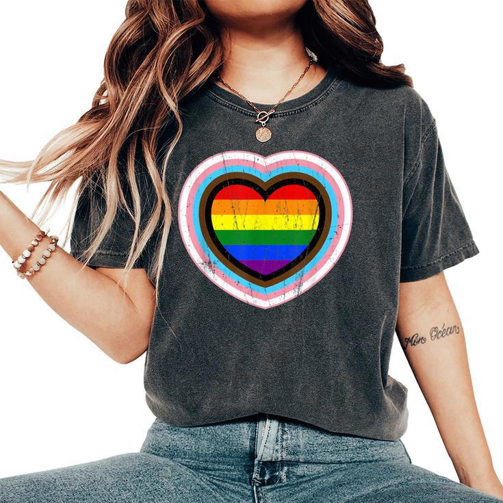 Love Is Love Gay Pride Progress Pride Rainbow Heart Lgbtq Women's Oversized Comfort T-Shirt