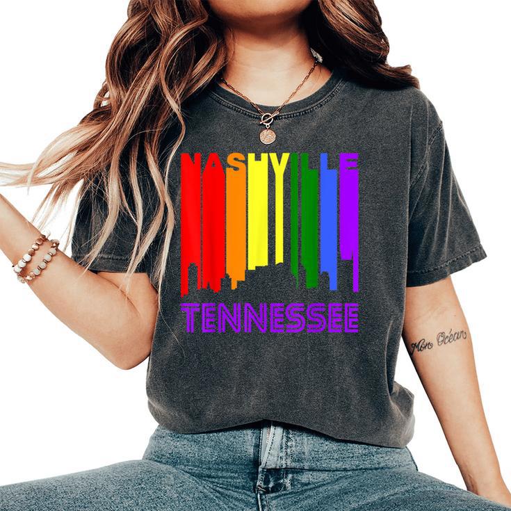 Nashville Tennessee Lgbtq Gay Pride Rainbow Skyline Women's Oversized Comfort T-Shirt