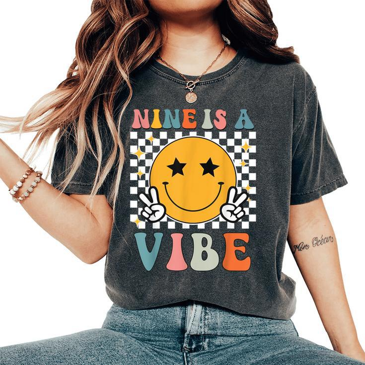 Nine Is A Vibe 9Th Birthday Groovy Boys Girls 9 Years Old Women's Oversized Comfort T-Shirt