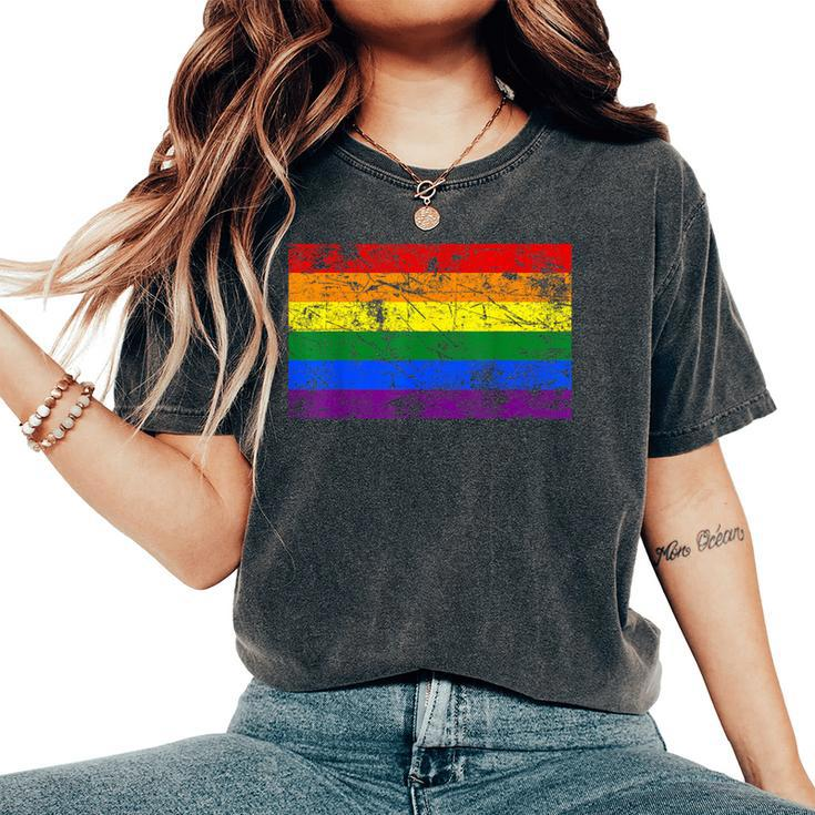 Pride Rainbow Flag Lgbt Gay Lesbian Vintage Women's Oversized Comfort T-Shirt
