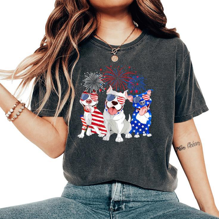Red White Blue Pitbull Mom Dad American Us Flag 4Th Of July Women's Oversized Comfort T-Shirt