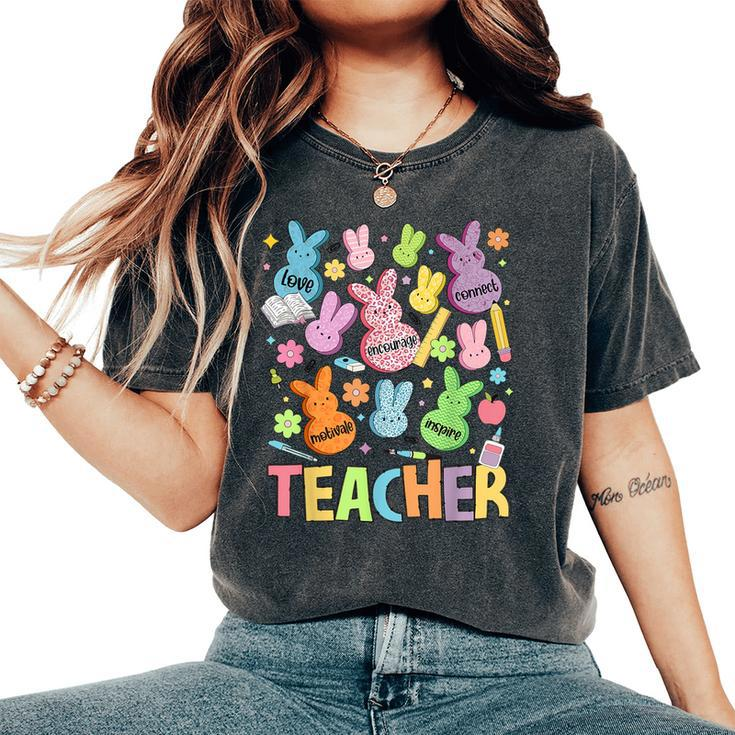 Retro Teacher Of Sweet Bunny Apparel Cute Teacher Easter Day Women's Oversized Comfort T-Shirt