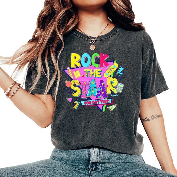 Rock The Staar Test Testing Day Retro Groovy Teacher Stars Women's Oversized Comfort T-Shirt