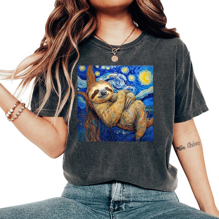 Sloth Van Gogh Style Starry Night Women's Oversized Comfort T-Shirt