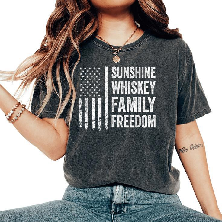 Sunshine Whiskey Family & Freedom Usa Flag Summer Drinking Women's Oversized Comfort T-Shirt