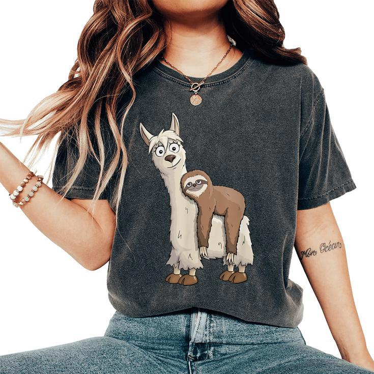 Trendy Funky Cartoon Chill Out Sloth Riding Llama Women's Oversized Comfort T-Shirt