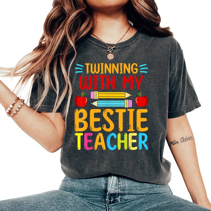 Twinning With My Bestie Teacher Boy Spirit Week Twin Day Women's Oversized Comfort T-Shirt