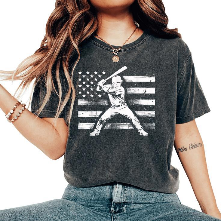 Vintage Baseball American Flag For Boys Girls Women Women's Oversized Comfort T-Shirt