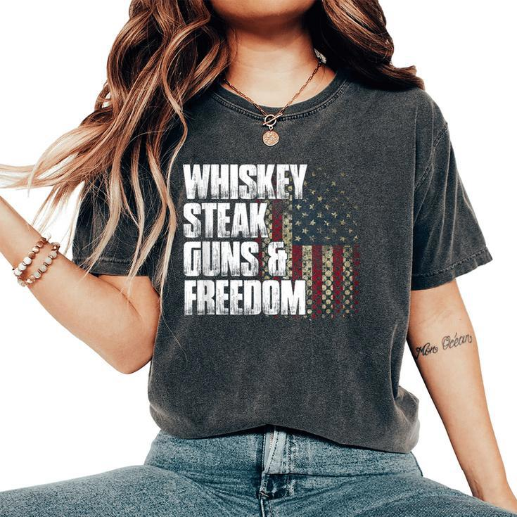 Whiskey Steak Guns & Freedom Patriotic Flag Women's Oversized Comfort T-Shirt