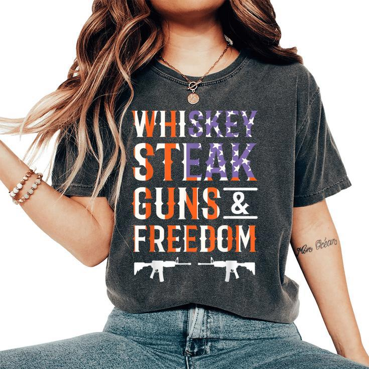 Whiskey Steak Guns & Freedom Whisky Alcohol Steaks Bbq Women's Oversized Comfort T-Shirt