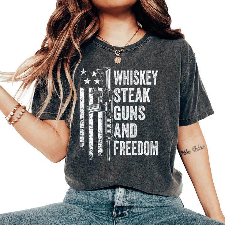 Whiskey Steak Guns And Freedom Usa Bbq Gun On Back Women's Oversized Comfort T-Shirt