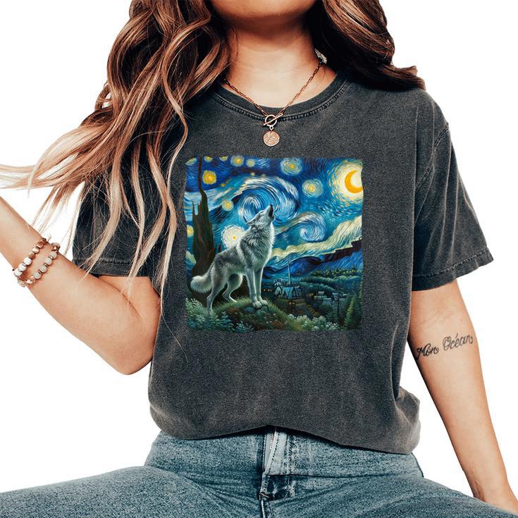 Wolf Starry Night Howling Moon For Kid Women's Oversized Comfort T-Shirt