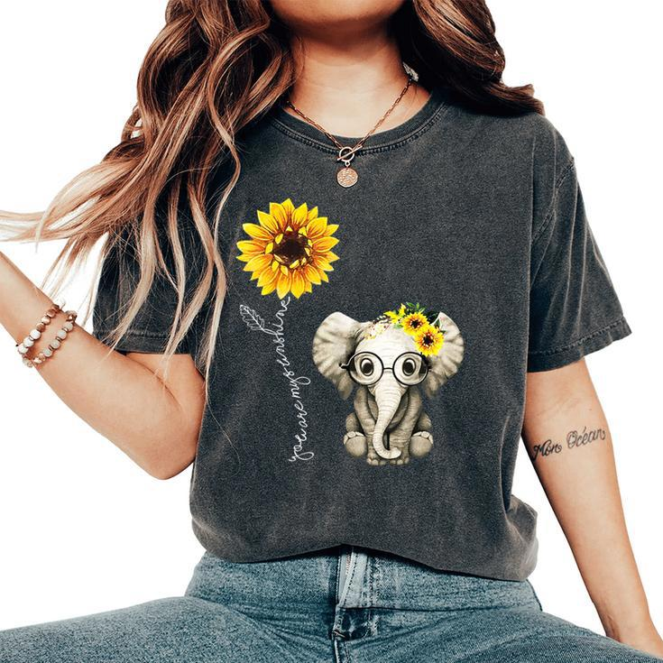 You-Are-My-Sunshine Elephant Sunflower Hippie Quote Song Women's Oversized Comfort T-Shirt
