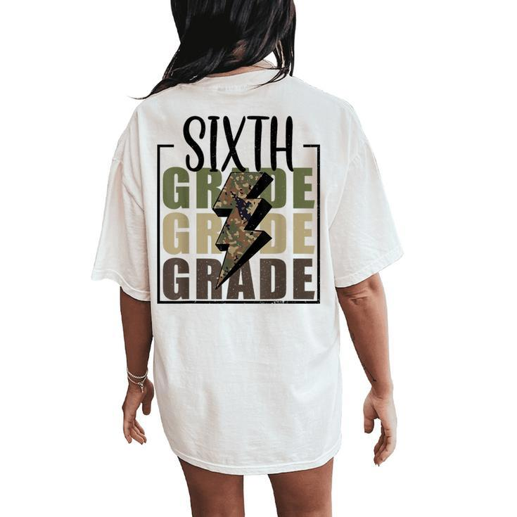 6Th Sixth Grade Camo Lightning Bolt Back To School Teacher Women's Oversized Comfort T-Shirt Back Print