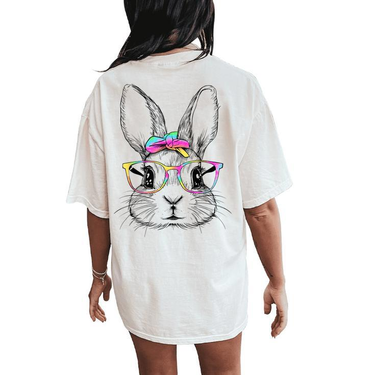 Cute Bunny Rabbit Face Tie Dye Glasses Girl Happy Easter Day Women's Oversized Comfort T-Shirt Back Print