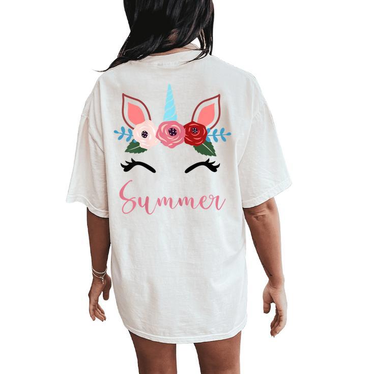 Cute Summer Magical Floral Unicorn For Girls Women's Oversized Comfort T-Shirt Back Print