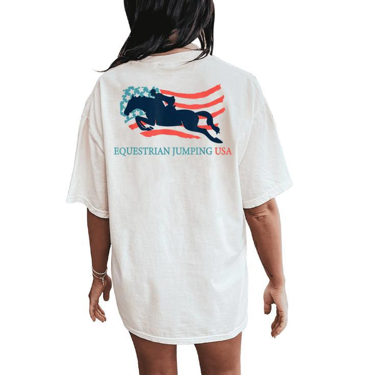 Horse Rider Equestrian Jumping Usa Team Coach American Flag Women's Oversized Comfort T-Shirt Back Print