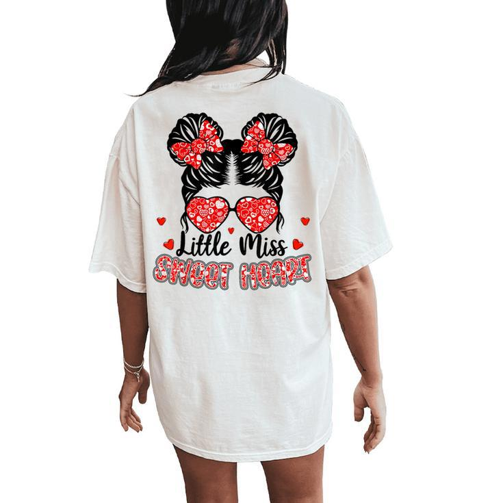 Little Miss Sweet Heart Messy Bun Valentine's Day Girl Girls Women's Oversized Comfort T-Shirt Back Print