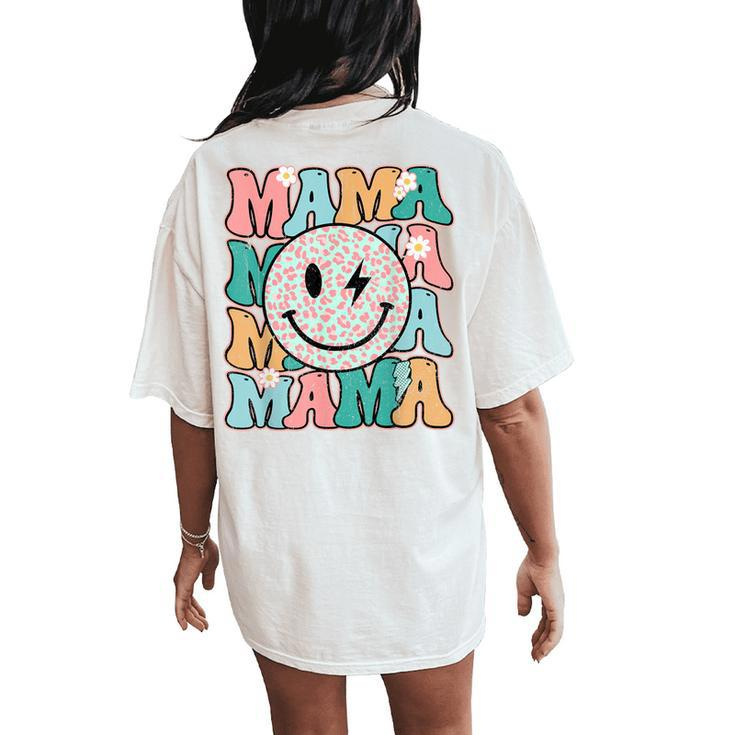 Mama Leopard Smile Bolt Lightning Checkered Groovy Mom Life Women's Oversized Comfort T-Shirt Back Print