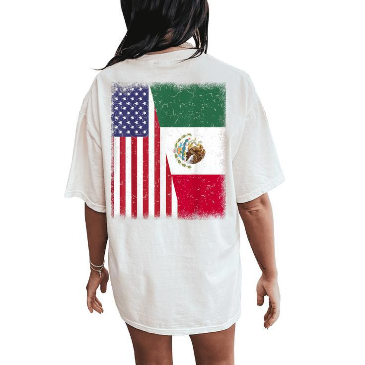 Mexico Independence Day Half Mexican American Flag Women Women's Oversized Comfort T-Shirt Back Print