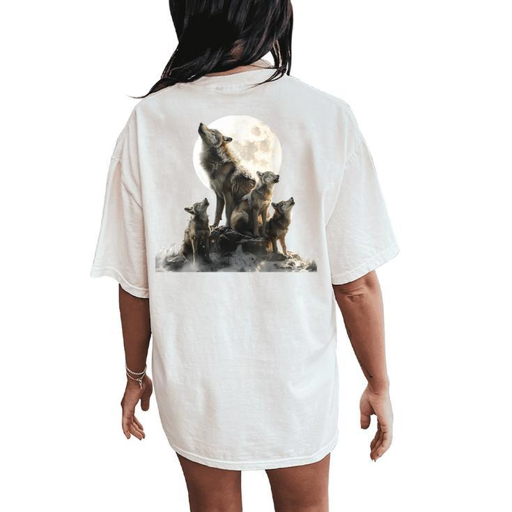 Mommy Wolf Howling At Moon Graphic Wolf Lovers Mother's Day Women's Oversized Comfort T-Shirt Back Print