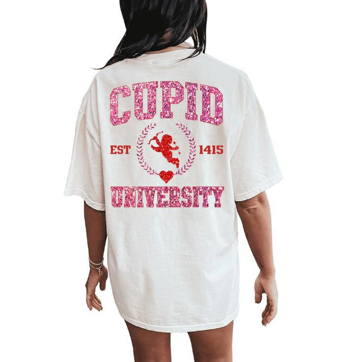 Pink Cupid University Valentines Day For Girls Women's Oversized Comfort T-Shirt Back Print