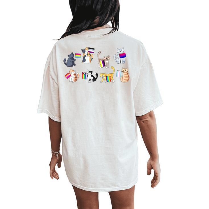 Pride Flags Cat Lgbt Pride Rainbow Trans Ace Pan Bi Lesbian Women's Oversized Comfort T-Shirt Back Print