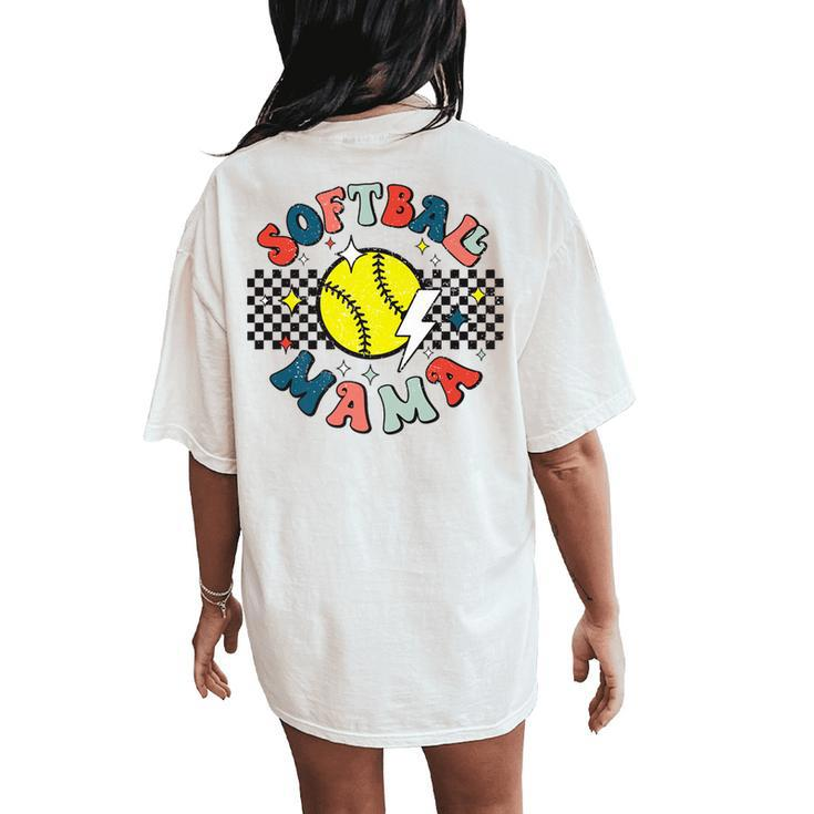 Retro Softball Mama Softball Sports Mom Travel Ball Women's Oversized Comfort T-Shirt Back Print