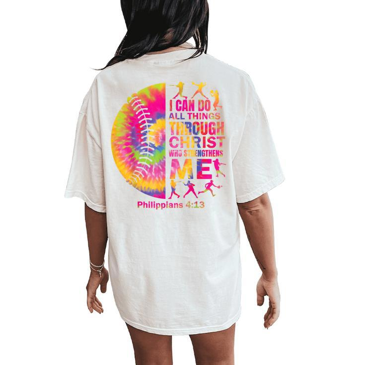 SoftballN Girls Christian Christ Tie Dye Women's Oversized Comfort T-Shirt Back Print