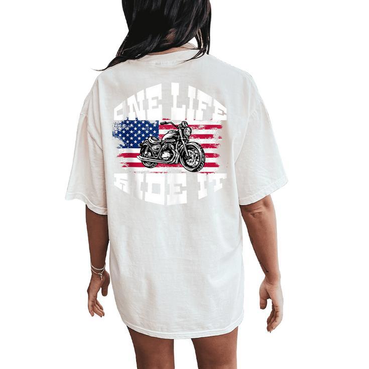 Us American Flag Biker MotorcycleFor Women Women's Oversized Comfort T-Shirt Back Print