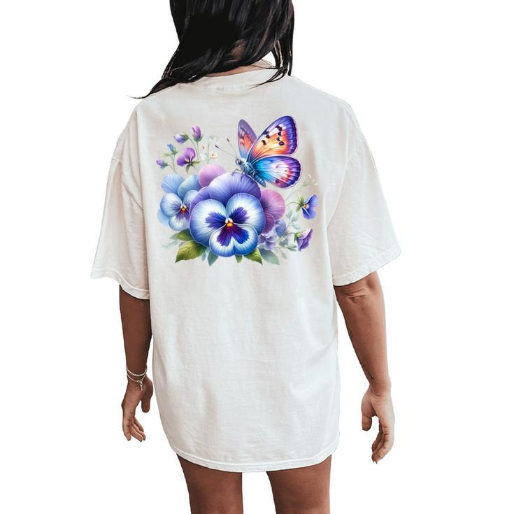 Alzheimer Viola Floral Pansy Dementi Alzheimer's Awareness Women's Oversized Comfort T-Shirt Back Print