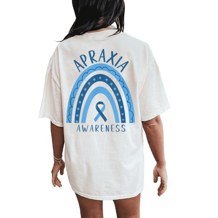 Blue Apraxia Rainbow Ribbon Awareness Women's Oversized Comfort T-Shirt Back Print