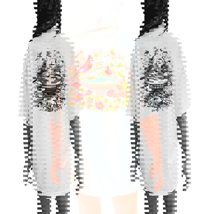 Cardinal & Chickadee Birds Spring Flowers Women's Oversized Comfort T-Shirt Back Print