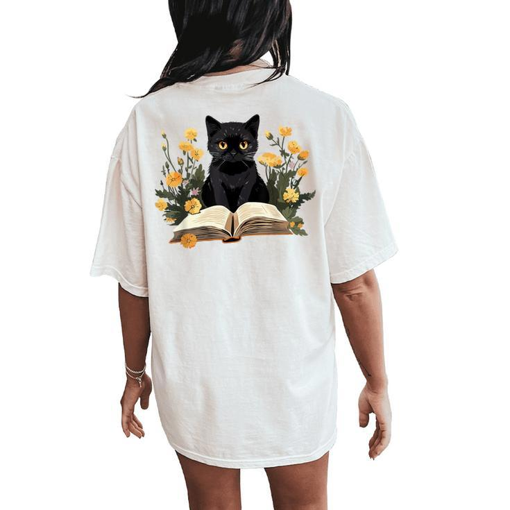Cat For Book Lover Cute Cat And Book Women's Oversized Comfort T-Shirt Back Print