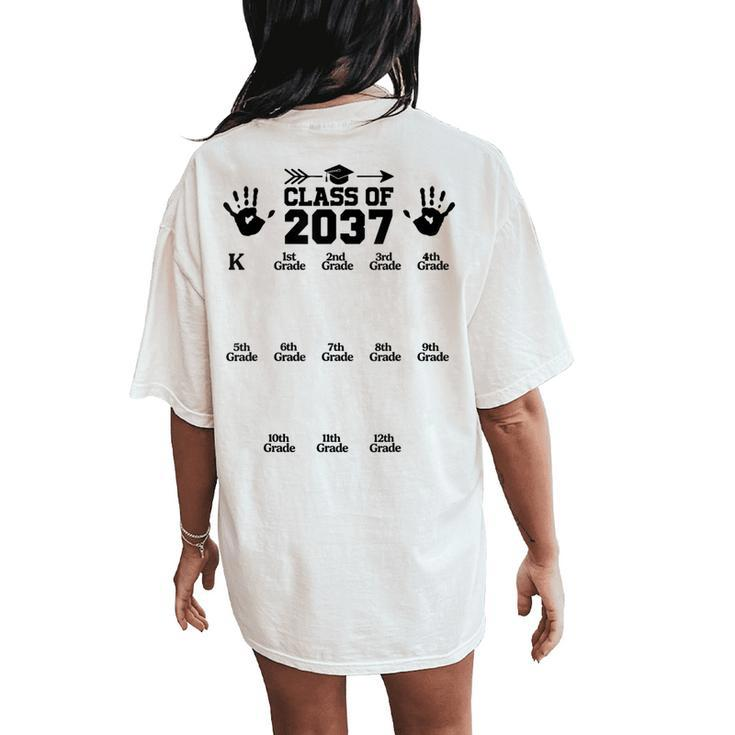 Class Of 2037 Grow With Me Handprint Pre-K 12Th Grade Women's Oversized Comfort T-Shirt Back Print